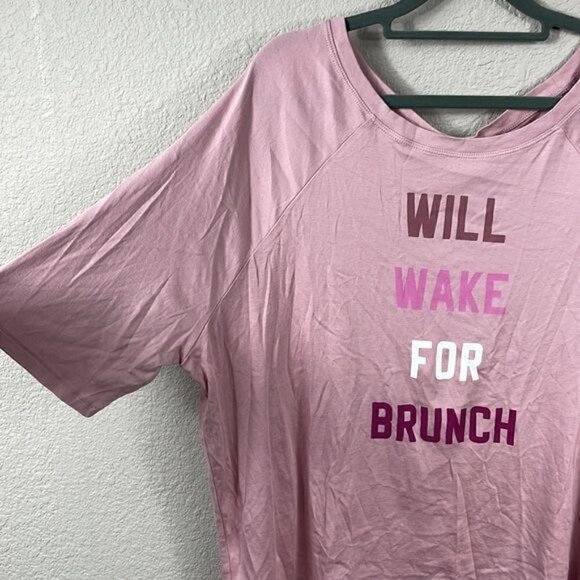NWT Fabletics Quinn Will Wake For Brunch Short Sleeve Tee T Shirt Dusty Pink XXL - Picture 4 of 10